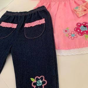 Pink Eyelet Top/Pants with Flower Applique Coney Island 12 months2- Pieces